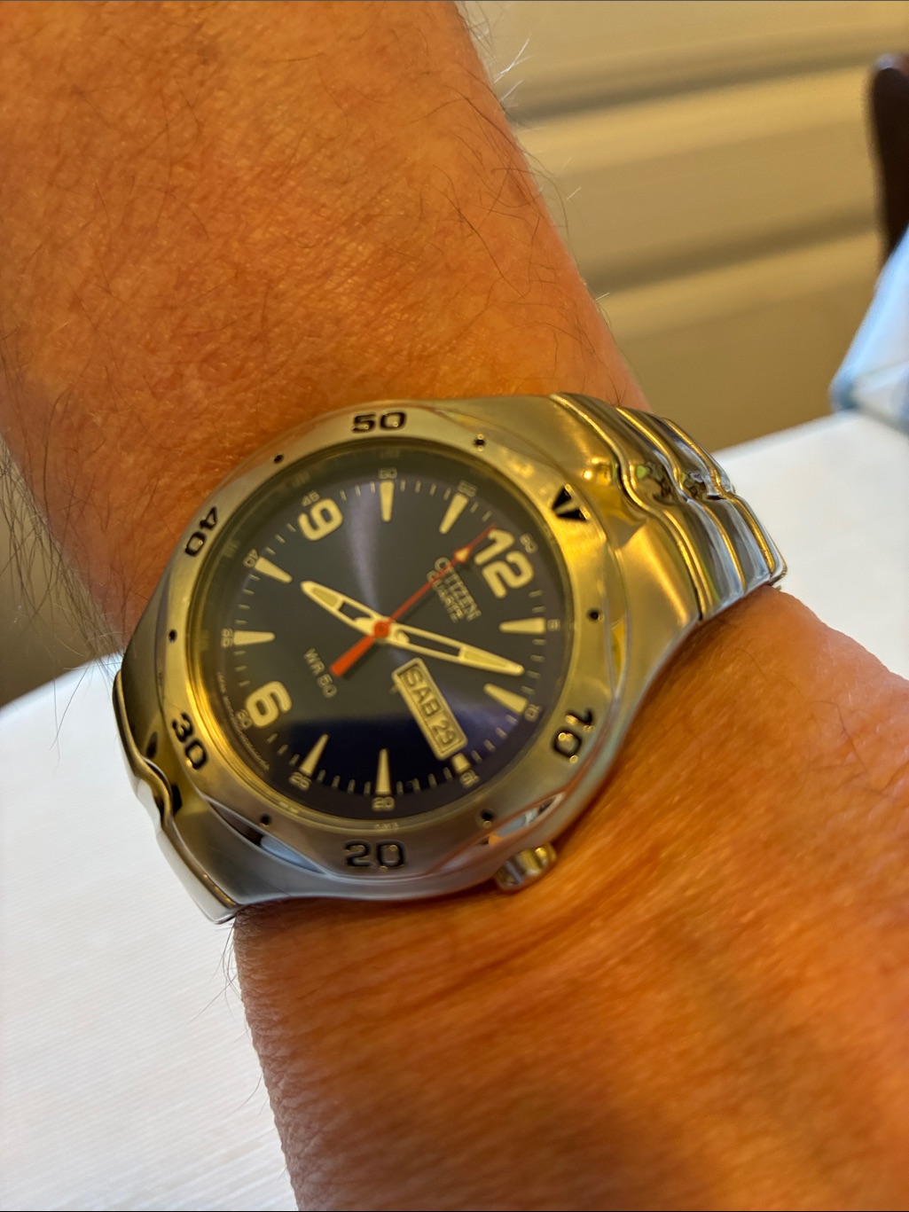 Citizen Blue Dial Stainless Steel Watch With Red Seconds Hand